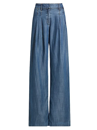 Oscar Chambray Wide-Leg Pants