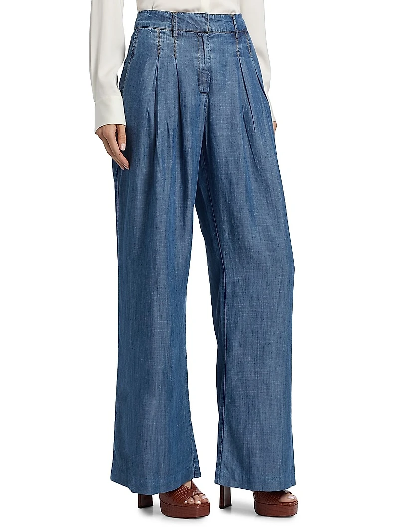 Oscar Chambray Wide-Leg Pants