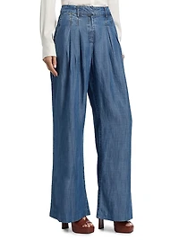 Oscar Chambray Wide-Leg Pants