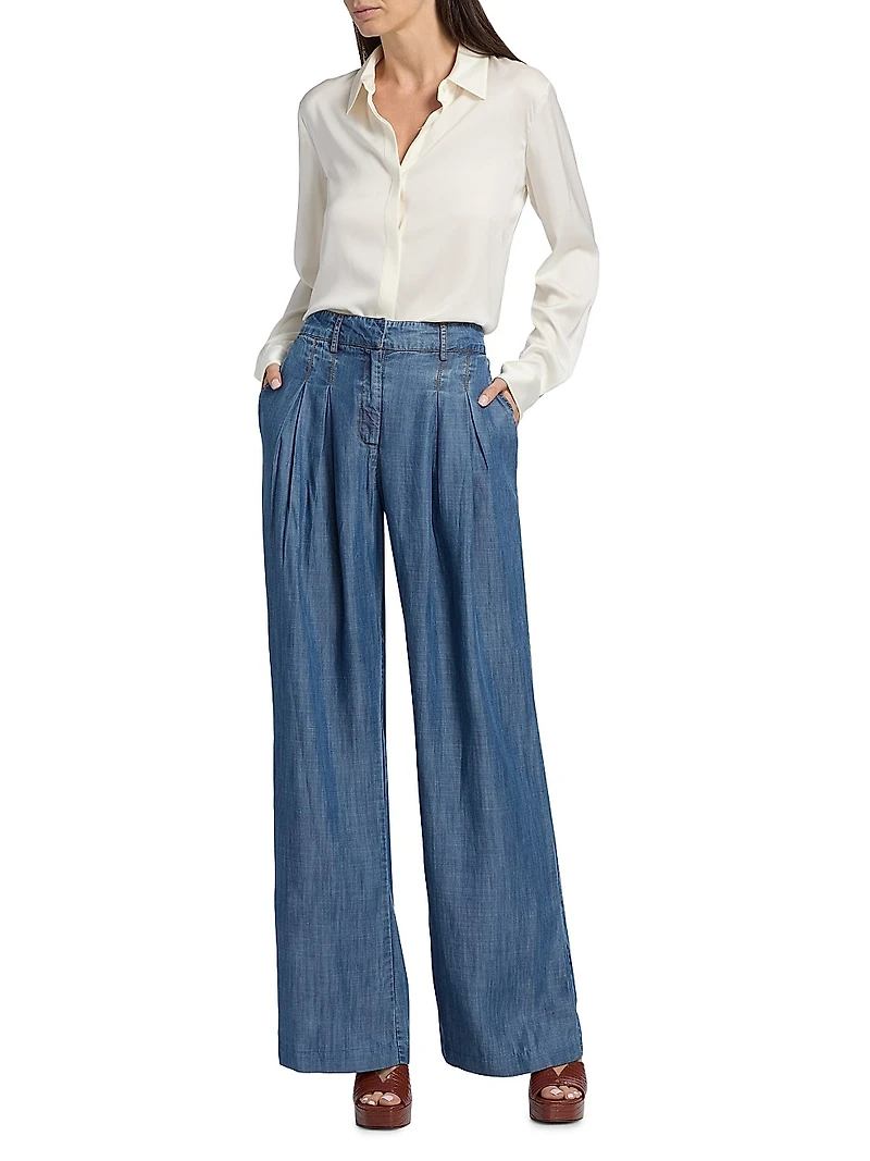 Oscar Chambray Wide-Leg Pants