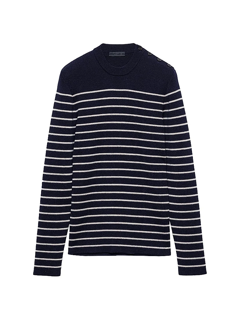 Striped Superfine Wool Crew-Neck Sweater