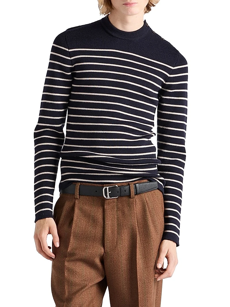 Striped Superfine Wool Crew-Neck Sweater