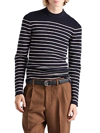 Striped Superfine Wool Crew-Neck Sweater