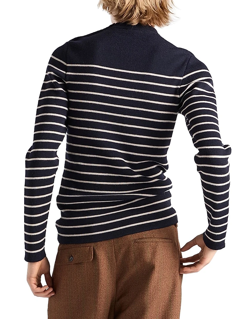 Striped Superfine Wool Crew-Neck Sweater