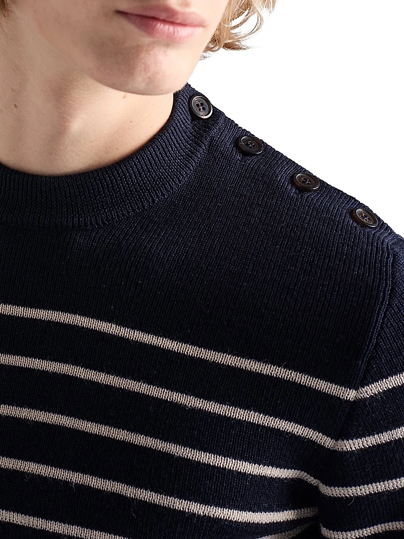 Striped Superfine Wool Crew-Neck Sweater