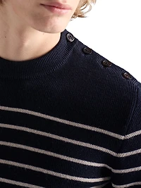 Striped Superfine Wool Crew-Neck Sweater