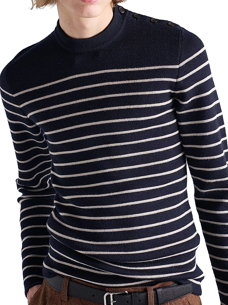 Striped Superfine Wool Crew-Neck Sweater