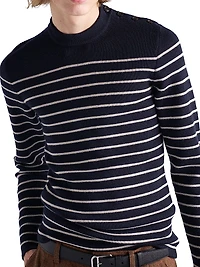 Striped Superfine Wool Crew-Neck Sweater