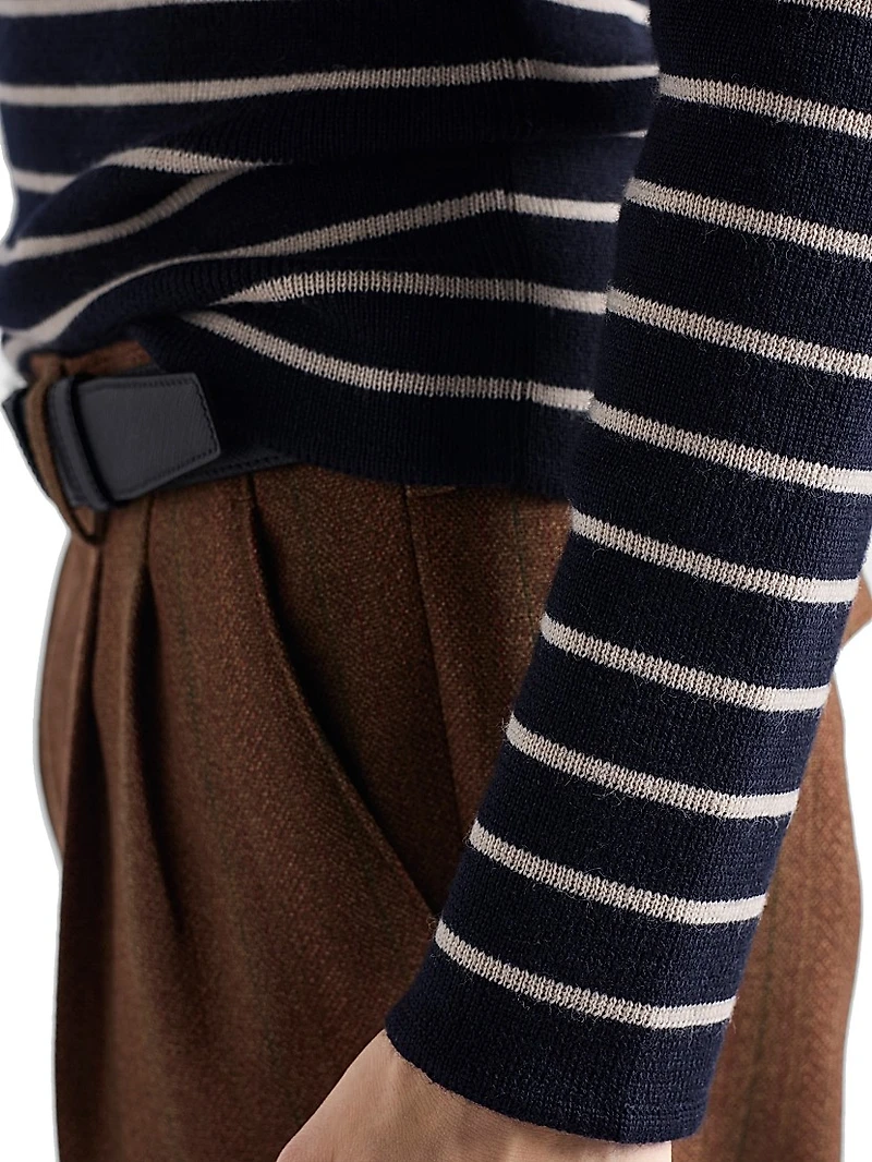 Striped Superfine Wool Crew-Neck Sweater
