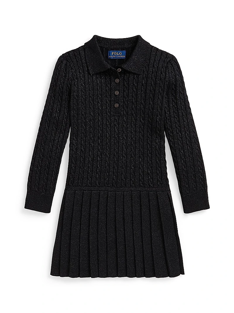Little Girl's & Metallic Cable-Knit Sweater Dress