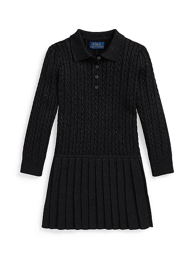 Little Girl's & Metallic Cable-Knit Sweater Dress