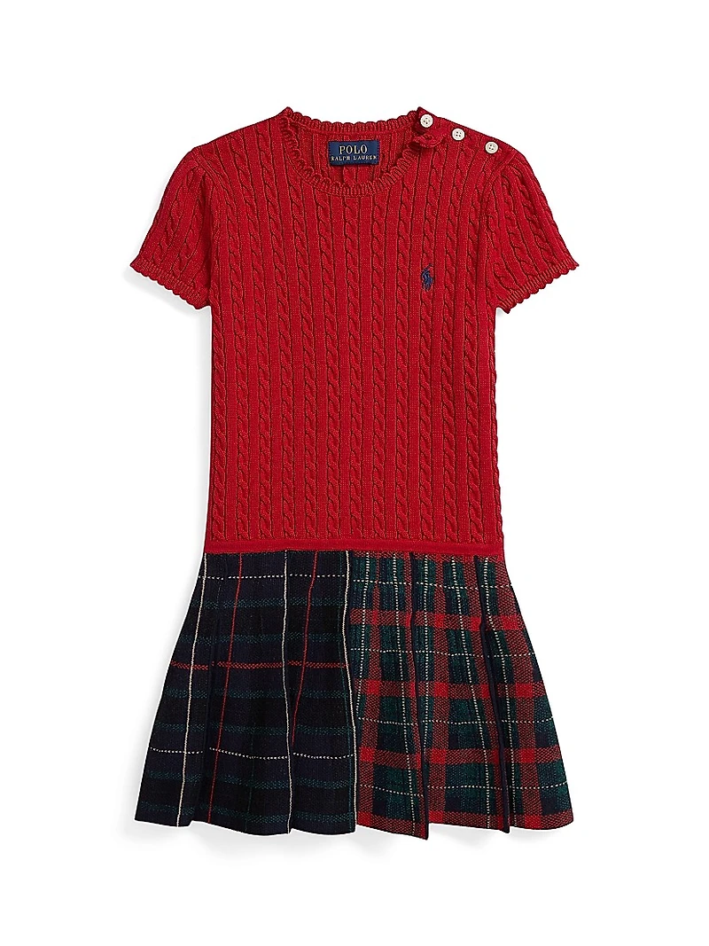 Little Girl's & Cable-Knit Plaid Dress