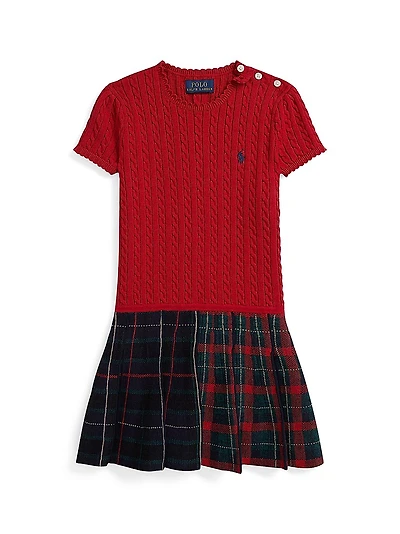 Little Girl's & Cable-Knit Plaid Dress