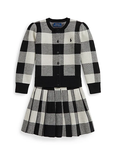 Little Girl's & 2-Piece Wool Plaid Cardigan Skirt Set