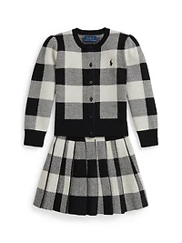 Little Girl's & 2-Piece Wool Plaid Cardigan Skirt Set