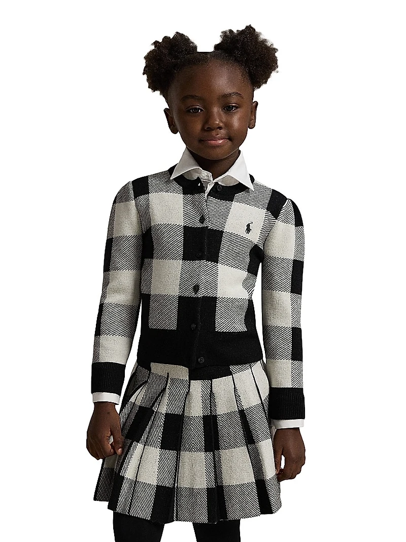 Little Girl's & 2-Piece Wool Plaid Cardigan Skirt Set