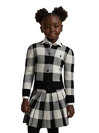 Little Girl's & 2-Piece Wool Plaid Cardigan Skirt Set