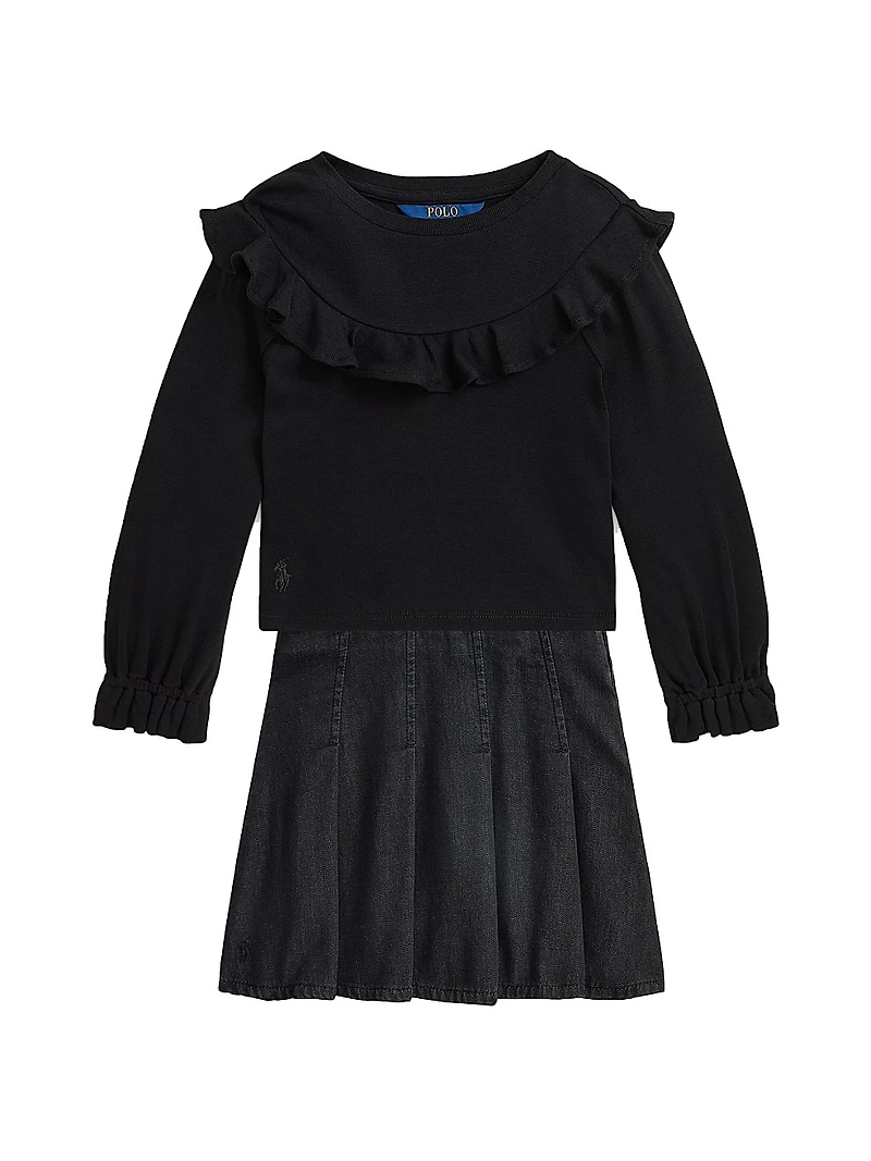 Little Girl's & Rigid Denim Pleated Skirt