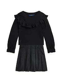 Little Girl's & Rigid Denim Pleated Skirt