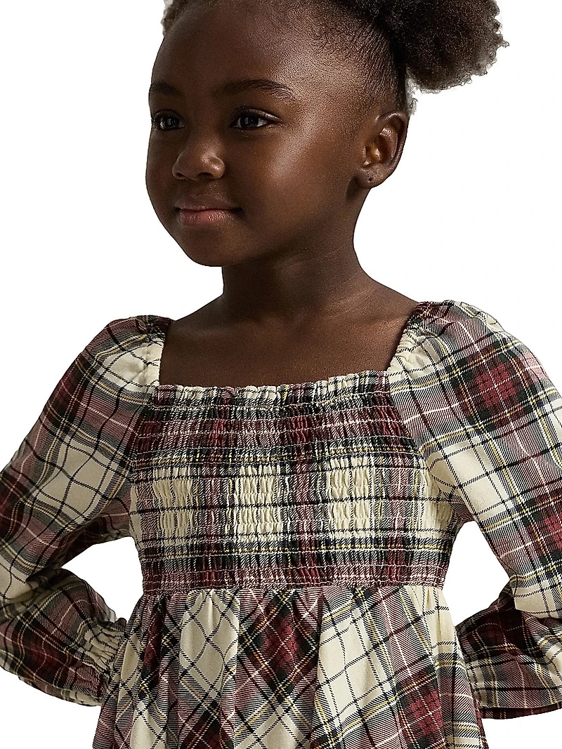 Little Girl's & Smocked Plaid Cotton Squareneck Dress