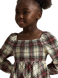 Little Girl's & Smocked Plaid Cotton Squareneck Dress