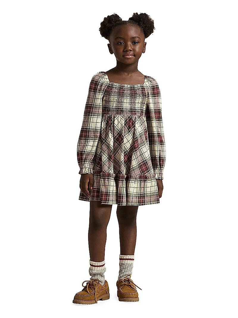 Little Girl's & Smocked Plaid Cotton Squareneck Dress