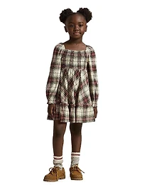 Little Girl's & Smocked Plaid Cotton Squareneck Dress