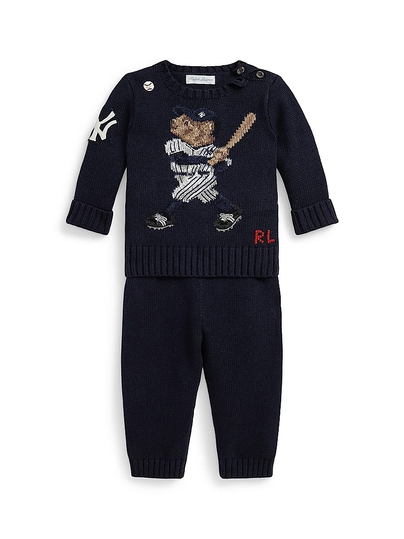 Baby Boy's Yankees Polo Bear Knit Sweater & Pants Set