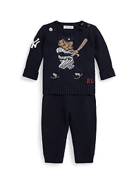 Baby Boy's Yankees Polo Bear Knit Sweater & Pants Set