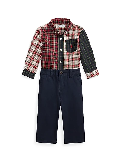 Baby Boy's Poplin Plaid Shirt & Pants Set