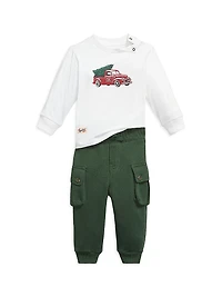 Baby Boy's Graphic Jersey Shirt & Cargo Joggers Set