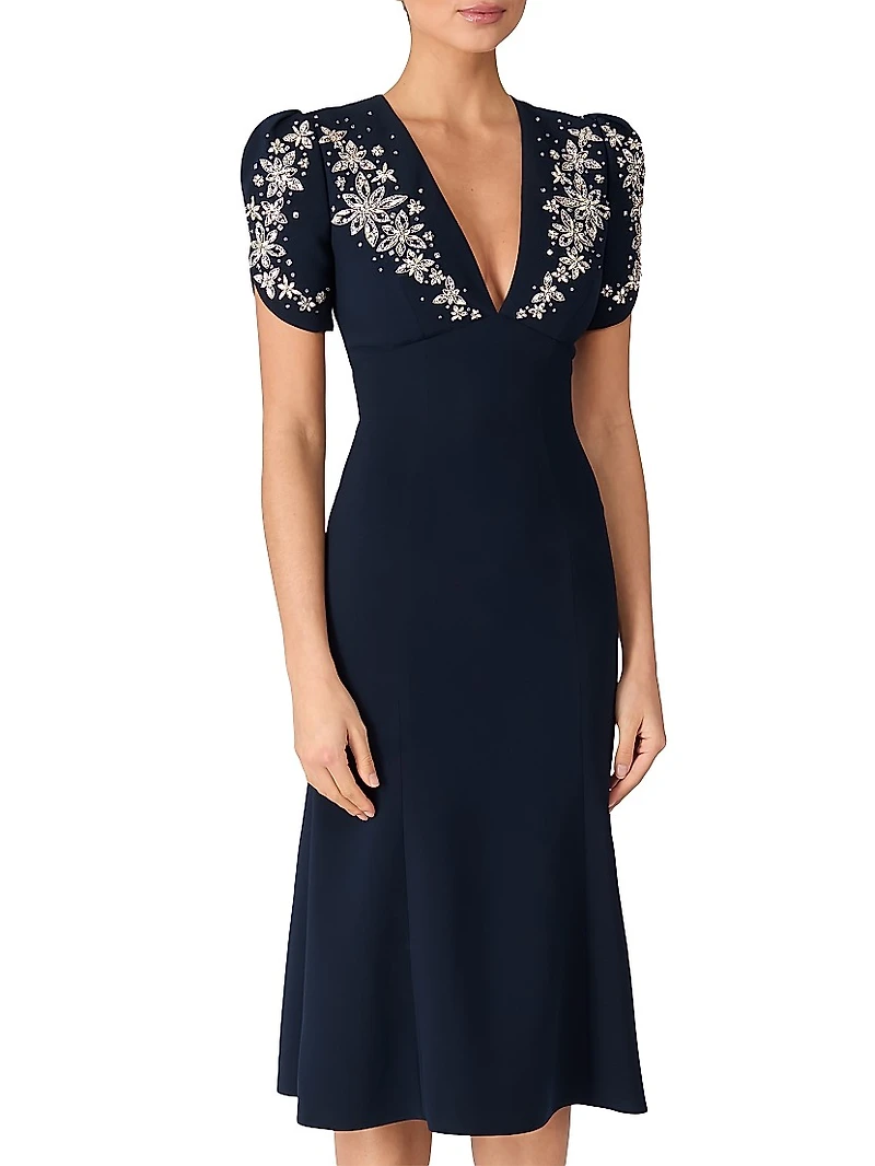 Rose Bud Crystal-Embellished A-Line Dress