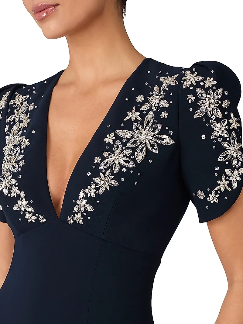 Rose Bud Crystal-Embellished A-Line Dress