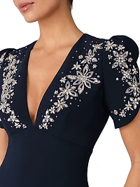 Rose Bud Crystal-Embellished A-Line Dress