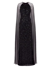 Elite Sheer Cape-Sleeve Gown