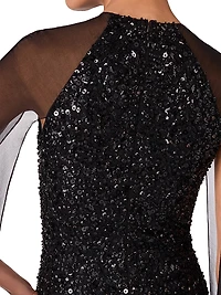 Elite Sheer Cape-Sleeve Gown