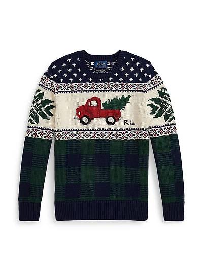 Little Boy's & Christmas Tree Colorwork Sweater