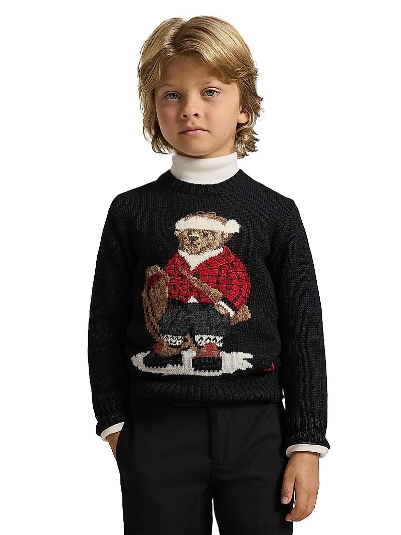 Little Boy's & Sled Polo Bear Wool Sweater