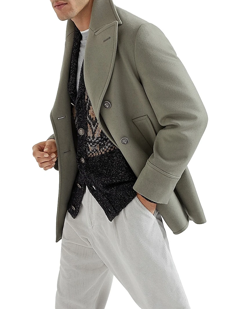 Wool Flannel Double Cloth Pea Coat