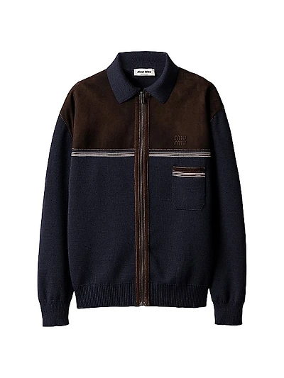 Wool and Leather Zipper Cardigan