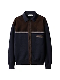 Wool and Leather Zipper Cardigan