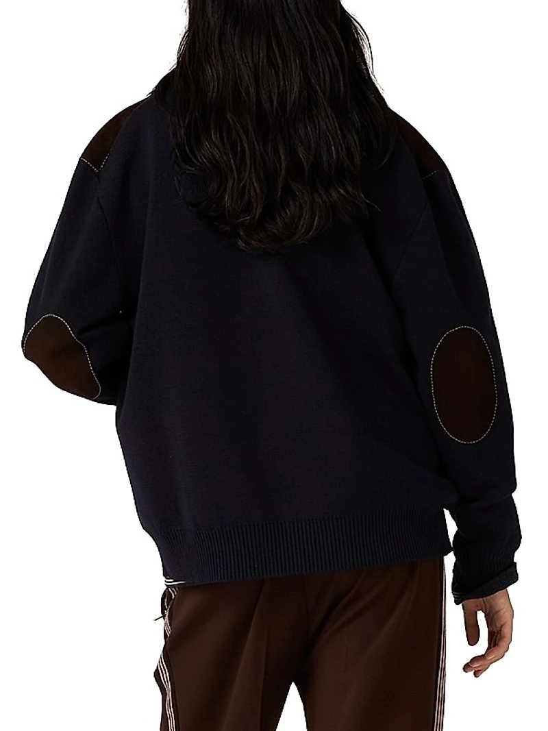 Wool and Leather Zipper Cardigan