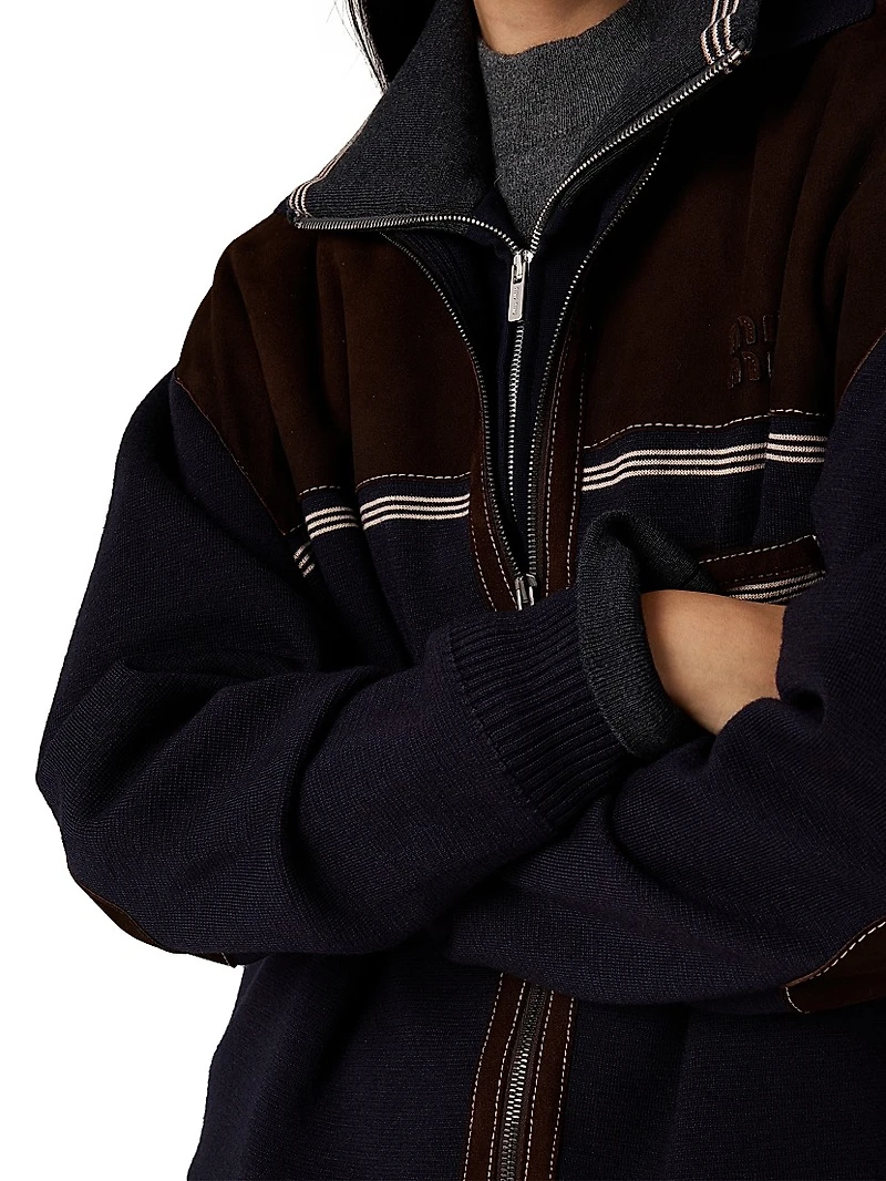 Wool and Leather Zipper Cardigan