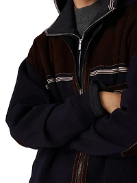 Wool and Leather Zipper Cardigan