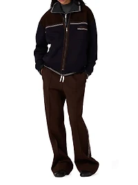 Wool and Leather Zipper Cardigan