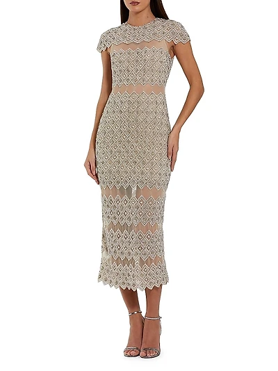 Nordstrom Tadashi Shoji Lace & Mesh Midi Cocktail Dress at Nordstrom,