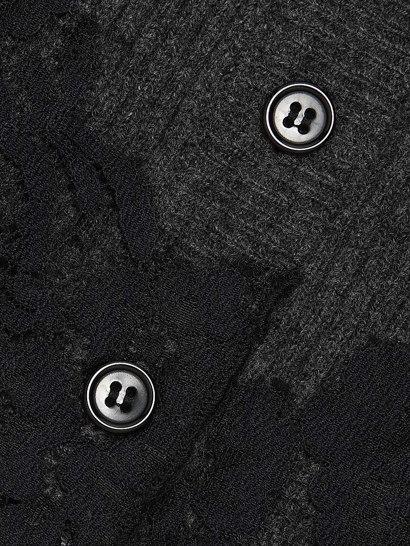 Ribbed Merino Wool Lace-Trim Crop Cardigan