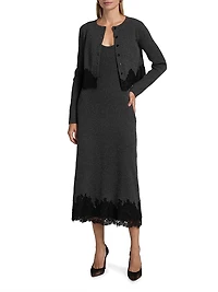 Ribbed Merino Wool Lace-Trim Crop Cardigan