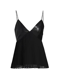 Ronnie Faux-Leather Trim Silk Camisole