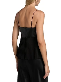 Ronnie Faux-Leather Trim Silk Camisole